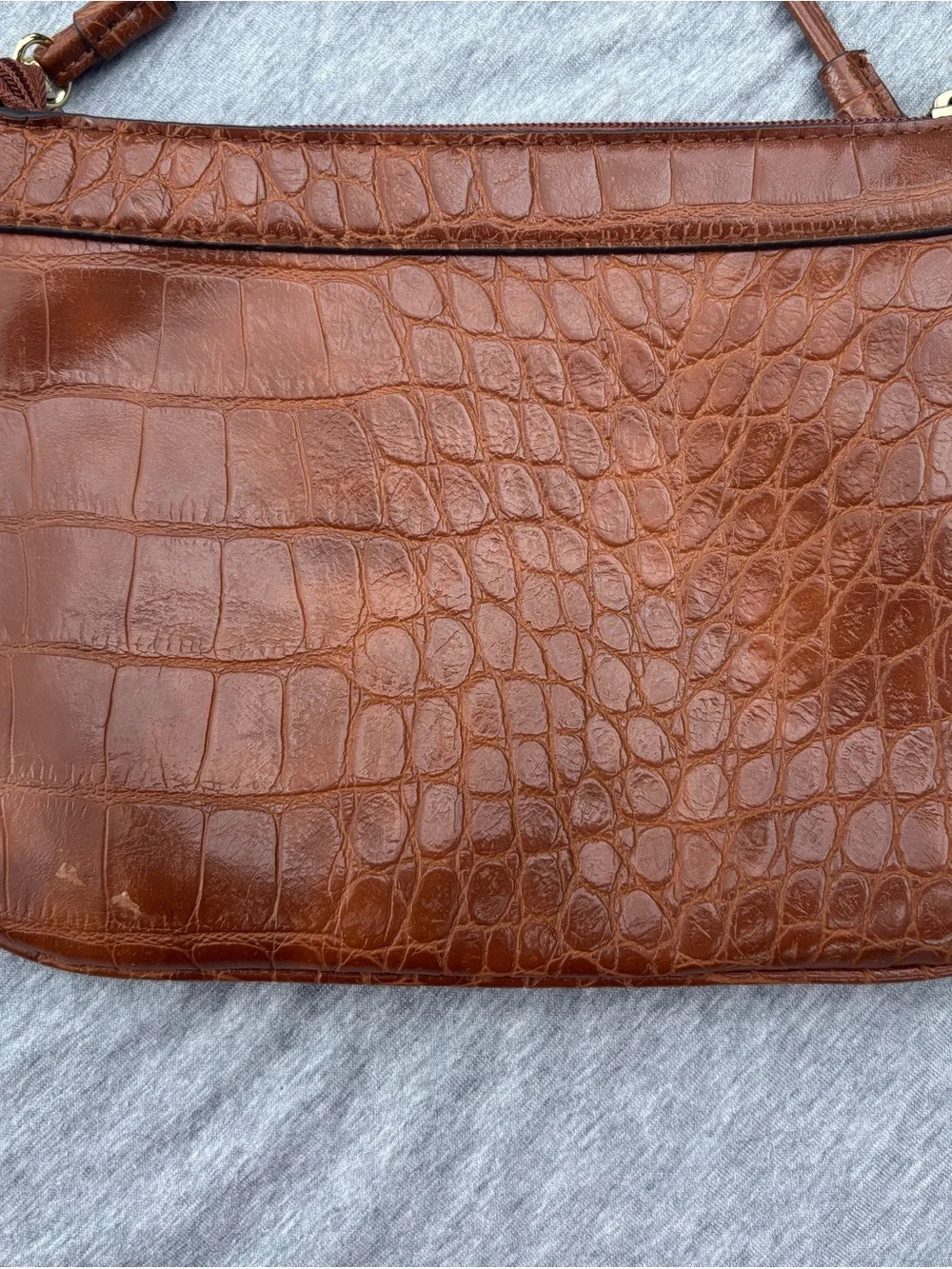 Anne Klein Croc-Embossed Tan/Brown Crossbody Bag